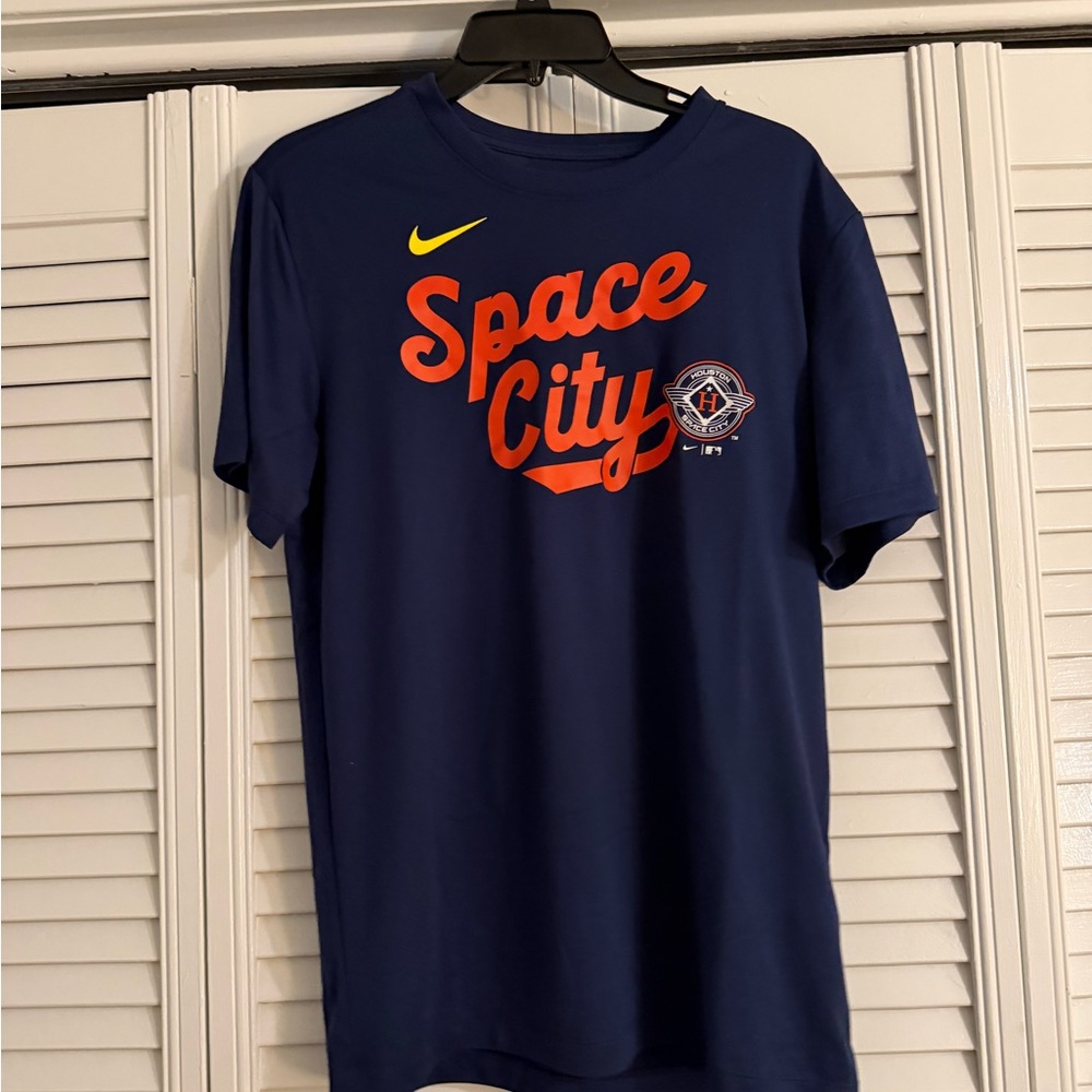 Nike Navy 'Space City' Tee with Orange Script and Yellow Swoosh